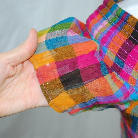 BOHO Hippie Maxi Dress Jun & Ivy Juniors Medium Multicolored Plaid Scoop Neck - Picture 3 of 9